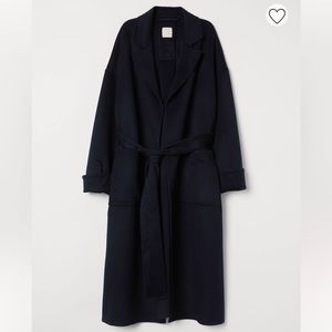 Navy Wool Blend Wrap Coat